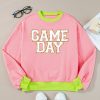 Women's Pink Glitter Game Day Color Block Crew Neck Sweatshirt - Image 7