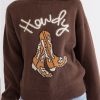 Women's Coffee Western Howdy Boot Graphic High Neck Sweater - Image 3