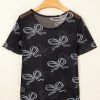 Elegant Women's Black Bow Printed Mesh Short Sleeve Top - Image 5