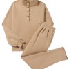 Women's Parchment Solid Half Button Sweatshirt and High Waist Sweatpants Set - Image 22