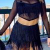 Chic Black Tiered Fringe Trimmed Mini Skirt for Effortless Boho Style - Image 5