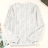 Women's White Textured Wavy Round Neck Long Sleeve Top - Image 7