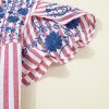 Plus Size Women's Red Stripe Floral Embroidered Petal Sleeve Blouse - Image 8