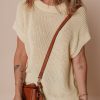 Women's Oatmeal Solid Color Batwing Short Sleeve Knit T-Shirt - Casual and Comfortable - Image 6