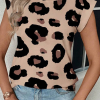 Women's Khaki Leopard Crew Neck Cap Sleeve Casual Tee - Stylish and Comfortable - Image 6