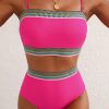 Women's Rose Red Contrast Banding Tube Bikini High Waist 2-Piece Swimsuit - Image 14