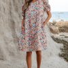 Women's Apricot Bohemian Floral Print Short Puff Sleeve Mini Dress - Image 6