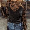 Women's Black Lace Mesh Crochet Splicing Slim Fit Long Sleeve Blouse - Image 8