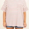 Cozy Pink Stripe Waffle Knit Pocketed Half Sleeve Plus Size T-Shirt - Image 6