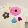 Women's Beige Knitted Flower Pattern Ribbed Edge Sweater - Image 8