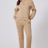 Women's Parchment Solid Half Button Sweatshirt and High Waist Sweatpants Set - Image 7