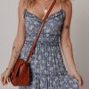 Women's Blue Floral Spaghetti Strap Frilled V Neck Tiered Midi Dress for Summer - Image 7