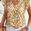 Women's Green Floral Print Ruffled Sleeveless V Neck Tank Top - Stylish Summer Essential - Image 13