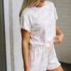 Charming Women's Pink Floral Ribbed Lounge Set with Lettuce Trim - Comfy Tee and Shorts - Image 11