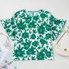 Women's Green Floral Printed Ruffled Short Sleeve Blouse - Stylish and Comfortable - Image 6