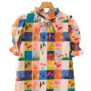 Women's Multicolour Floral Checker Print Ruffled Short Puff Sleeve Blouse - Image 12