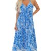 Women's Blue Paisley V Neck Backless Maxi Dress - Floral Bohemian Style - Image 18