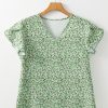 Women's Green Boho Floral V Neck Wrap Short Sleeve Blouse - Trendy Summer Top - Image 6