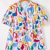 Plus Size Women's White Abstract Print Puff Sleeve Blouse with Shirred Cuffs - Image 6