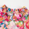 Women's Multicolour Floral Blouse with Lace Trim and Ruffle Short Sleeves - Image 10