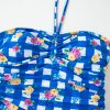 Women's Blue Gingham Halter Ruched Bodice One Piece Swimsuit with Drawstring Ties - Image 18