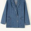 Women's Chic Sail Blue Lapel Collar Denim Jacket with Side Pockets - Image 7