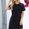 Chic Black Contrast Lace Raglan Sleeve Pleated Shift Dress - Image 7