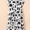 Plus Size Women's White Polka Dot Print Ruffled Sleeve Midi Dress with Pockets - Image 14