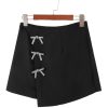 Elegant Black Rhinestone Bow Wrap High Waist Mini Skirt for Women - Image 6