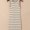 Chic Khaki Stripe Hollowed Knit Sleeveless Sweater Dress for Women - Image 4