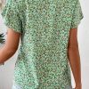 Women's Green Boho Floral V Neck Wrap Short Sleeve Blouse - Trendy Summer Top - Image 3