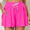 Women's Rose Red Drawstring Elastic Waist Lined Ruffle Shorts Bikini Bottom - Image 9