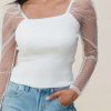 Elegant Women's White Swiss Dot Mesh Long Sleeve Slim Top - Image 2