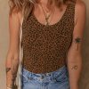 Women's Brown Leopard Printed Sleeveless Scoop Neck Bodysuit for Casual Wear - Image 10