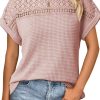 Elegant Women's Light Pink Lace Patchwork Waffle Short Sleeve Top - Image 9