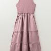 Chic Sepia Rose Ribbed Vest Patchwork Tiered Midi Dress with Pockets - Image 6