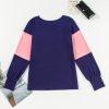 Women's Blue Stripe Colorblock Long Sleeve V Neck Top - Image 7