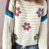 Women's White Daisy Flower Pointelle Knit Sweater - Image 8