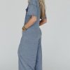 Chic Women's Beau Blue Half Placket Wide Leg Jumpsuit with Chest Pockets - Image 3