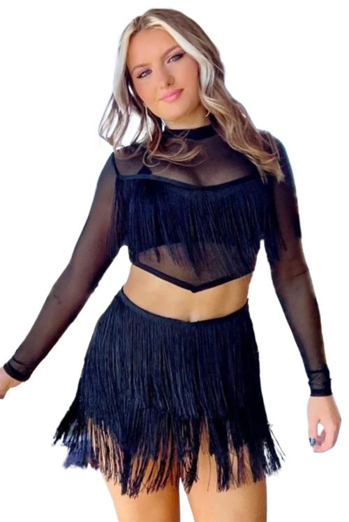 Chic Black Tiered Fringe Trimmed Mini Skirt for Effortless Boho Style