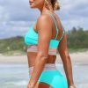 Women's Turquoise Striped Patchwork High Waist Bikini Swimsuit with Spaghetti Straps - Image 7