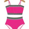 Women's Rose Red Contrast Banding Tube Bikini High Waist 2-Piece Swimsuit - Image 35