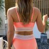 Women's Peach Blossom Striped Patchwork High Waist Bikini Swimsuit - Spaghetti Strap Design - Image 3