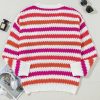 Women's Pink Stripe V-Neck Plus Size Sweater with Drop Shoulders - Image 8