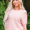 Women's Pink Stripe Textured Puff Sleeve Crewneck Top - Casual Chic - Image 10