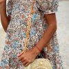 Women's Apricot Bohemian Floral Print Short Puff Sleeve Mini Dress - Image 13