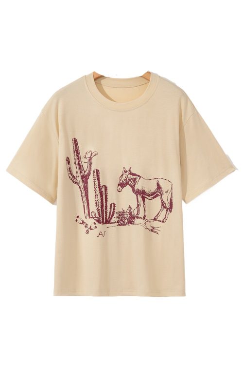 Women's Parchment Western Burro Cactus Crew Neck Graphic Tee - Plus Size Available