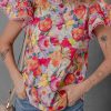 Women's Multicolour Floral Blouse with Lace Trim and Ruffle Short Sleeves - Image 5