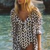 Women's Black Stripe Print Loose Fit Open Front Beach Cover Up for Swimsuits - Image 5