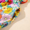 Women's Sky Blue Floral Print Smocked Notch V Neck Flutter Sleeve Mini Dress - Image 17